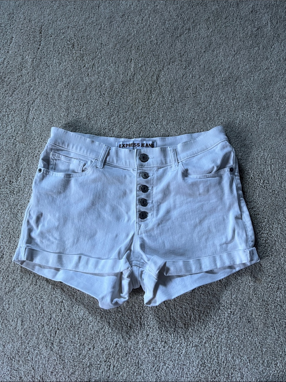 Express White Button-Front High-Rise Denim Shorts Sz. 10